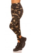 Trendy camouflage leggings met contrast streep zwart